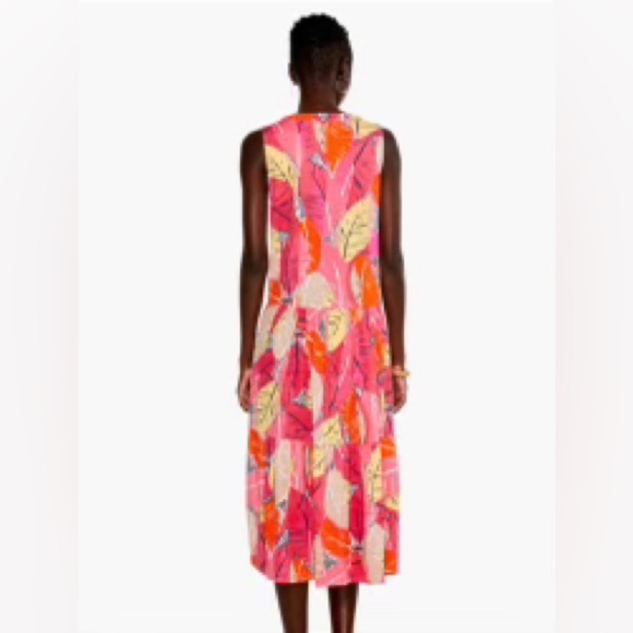 NIC + ZOE Feather Leaves Sleeveless Linen Blend MIDI Dress (Large) - Picture 3 of 9